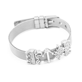 Women's steel bracelet, mesh belt, silver color, anchor and crown